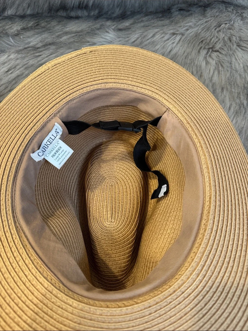 Carkella Straw Fedora Hat with Black Band - Tan Size XL